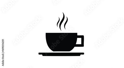 Enjoy a steaming cup of coffee to brighten your morning, an elegant monochrome silhouette on white