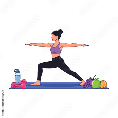 Illustration of young woman doing yoga exercise isolated on white background