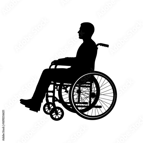 Man in wheelchair silhouette isolated on white background