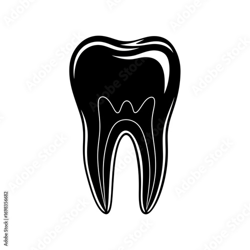 Black tooth silhouette isolated on white background
