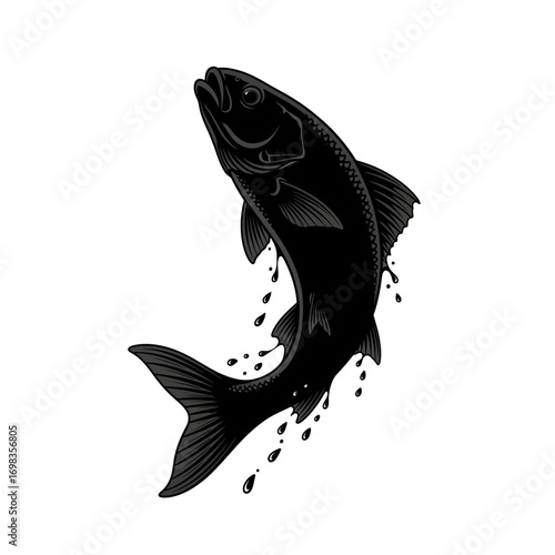 Jumping tarpon fish silhouette isolated on white background