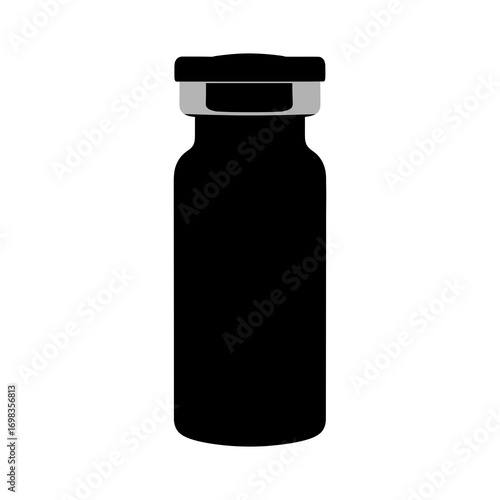 Black silhouette of a medical vial isolated on white background