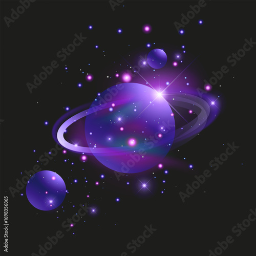 Colorful Saturn Illustration A vibrant depiction of Saturn Celestial Planet with Rings