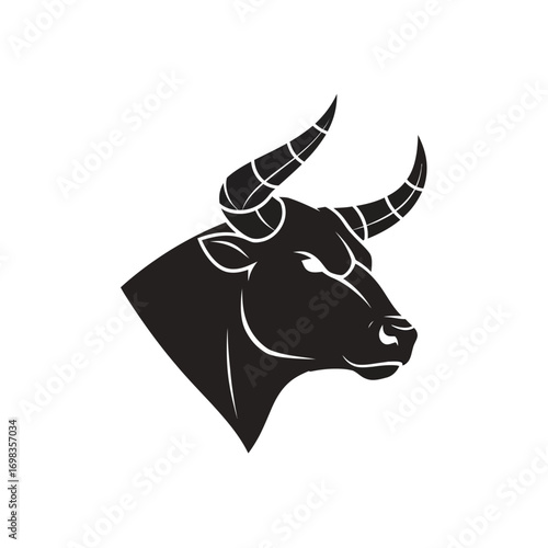 Black bull head silhouette isolated on white background