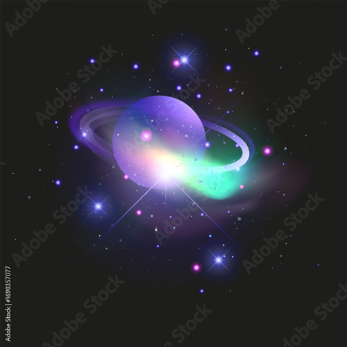 Colorful Saturn Illustration A vibrant depiction of Saturn Celestial Planet with Rings