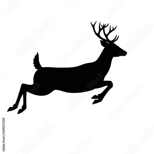 Jumping deer silhouette isolated on white background