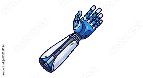 Blue and White Robotic Prosthetic Arm Illustration.