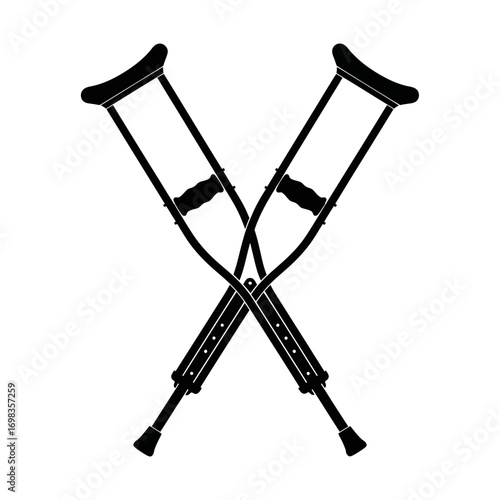 Two crossed crutches silhouette isolated on white background