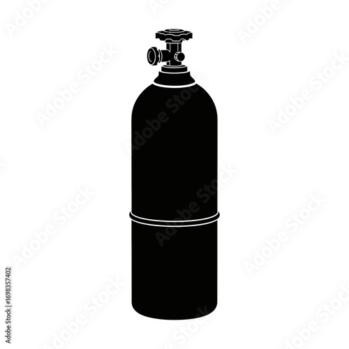 Black silhouette of a gas cylinder isolated on white background