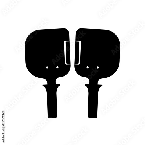 Two black ping pong paddles silhouette isolated on white background