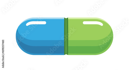 Two-toned Capsule: Blue and Green Medicine Pill.