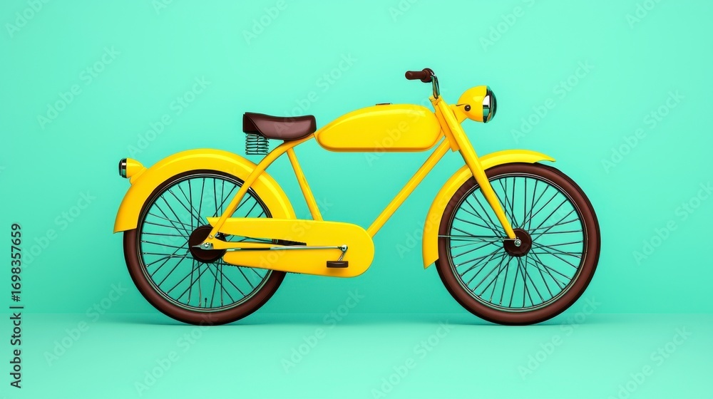 Fototapeta premium Retro Yellow Bicycle on Teal Background