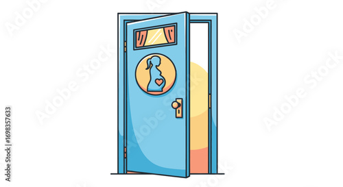 Light Blue Door with Pregnant Woman Sign for Maternity Room.