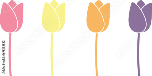 Four colorful cartoon tulips stand tall against a dark canvas spring blooms vector