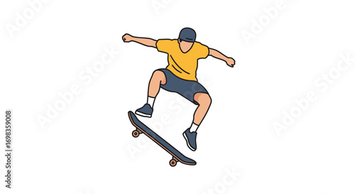 Dynamic Skateboarder Performing Ollie Trick Illustration.