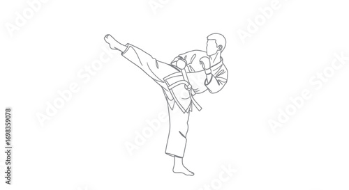 Martial Arts Fighter in High Kick Pose.