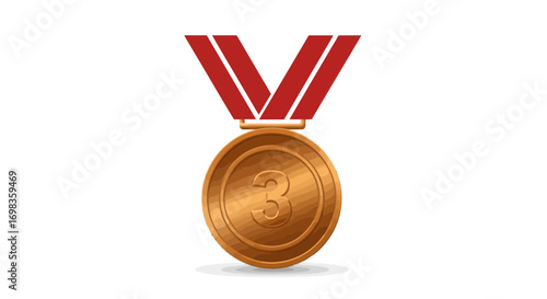 Bronze medal with red ribbon symbolizing third place achievement.