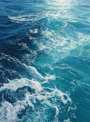 Ocean water moving softly with ripples and splashes in blue shades