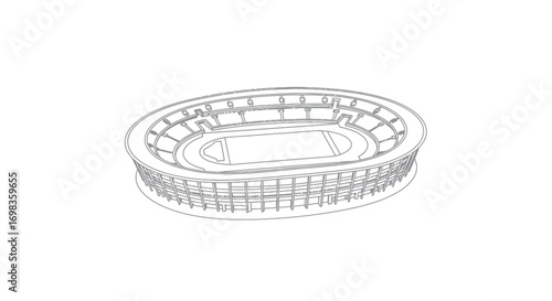 Sketch of an Oval-Shaped Stadium with Tiered Seating.