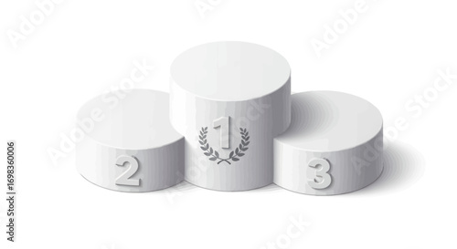 Three-Tiered White Award Podium with Numbers 1 2 and 3.