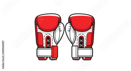 Pair of Red and White Boxing Gloves with Laces.