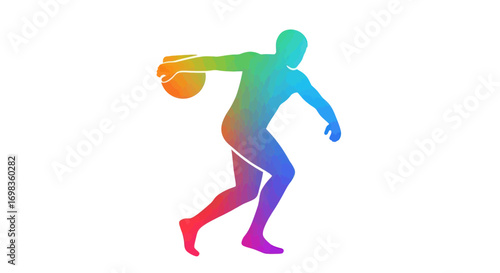 Rainbow Gradient Discus Thrower Silhouette Vector Illustration.