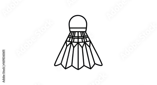 A simple black line art icon of a badminton shuttlecock or birdie.