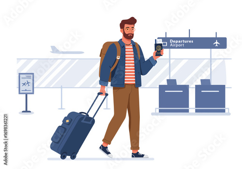 Man traveling with suitcase at the airport