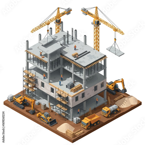 Silhouette illustration of a construction excavator digging into the earth, creating a hole.
