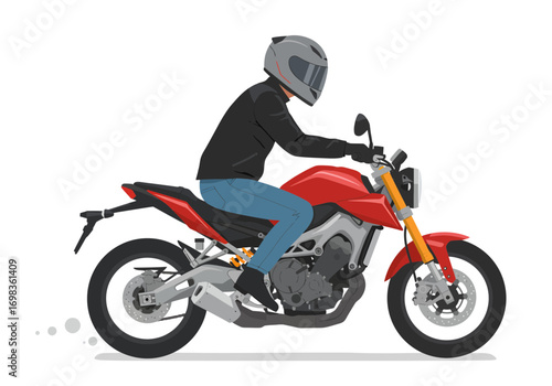 Dynamic motorcyclist speeding forward on a vibrant red sport bike, embracing freedom and adventure on the open road.