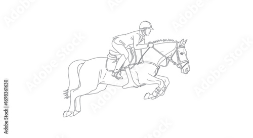 Line Drawing of Equestrian Jumping a Hurdle.