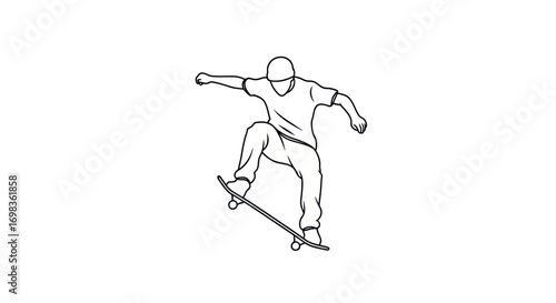 Dynamic Line Art Illustration of a Skateboarder Performing a Trick.