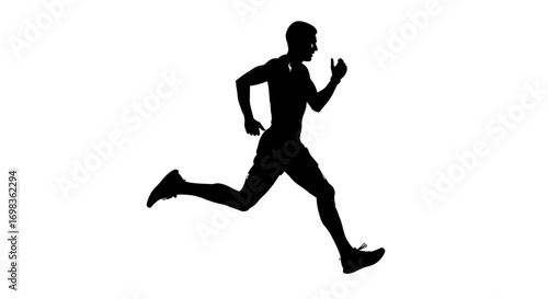 Dynamic black silhouette of a male athlete running or jogging in motion.