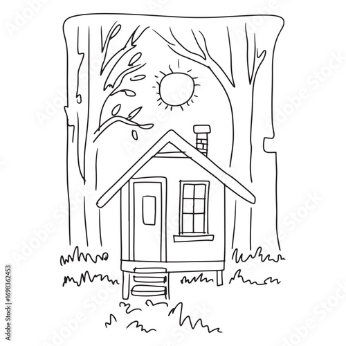 Whimsical Cabin Retreat A Cozy Forest Home Surrounded by Nature's Beauty Sunlight Streaming Through the Trees a Peaceful Scene