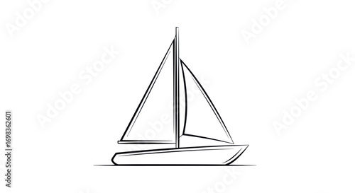 Simple Line Drawing of a Sailboat.