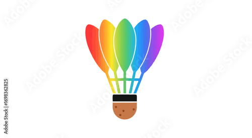 Colorful Badminton Shuttlecock with Rainbow Feathers for Sport and Play Icon.