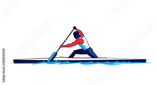 Athlete Paddling a Kayak with Determination in a Sporting Event.