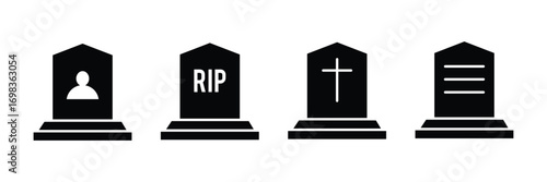 Tombstone icon in flat black solid vector set . Rip grave outline vector icon . eps 10