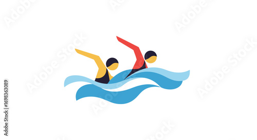 Stylized Swimmers in Water Performing Freestyle Stroke.