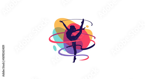 Silhouette of a Graceful Ballerina Dancing with Ribbons.