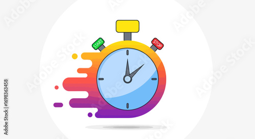 Colorful Stopwatch with Speed Lines Time Management Concept.