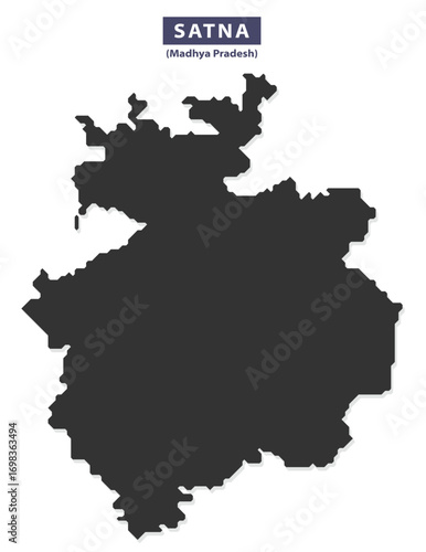 Satna city map silhouette vector for tourism guides, classroom charts, and geographic infographics, clean black shape outline on white background