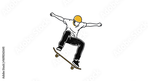 Dynamic Skateboarder Performing an Air Trick.