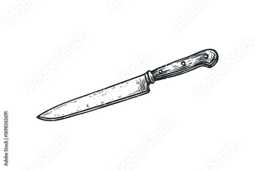 Hand drawn chef's knife on transparent background