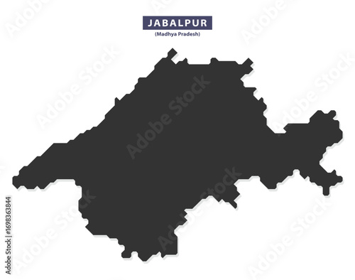Jabalpur city map silhouette vector for educational posters, geographic infographics, and travel layouts, solid black shape outline isolated on white background