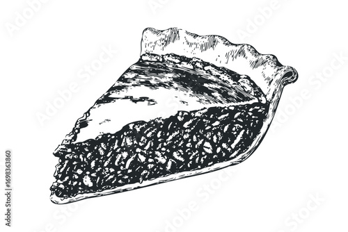 Hand drawn slice of pecan pie