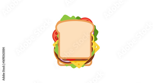 A colorful flat design illustration of a classic sandwich with fresh ingredients like lettuce, tomato, and cheese.