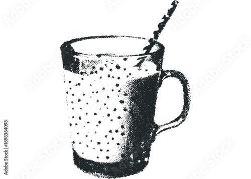 Glass mug with straw and bubbly drink