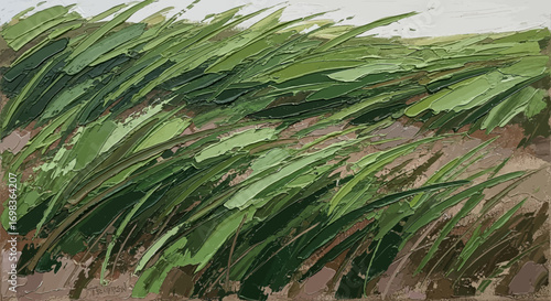 Close up of tall green grass blowing in the wind.