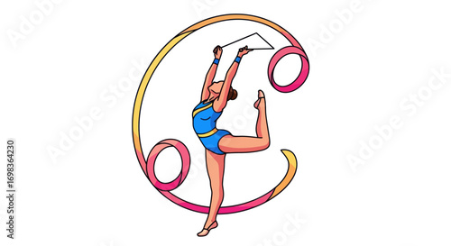 Rhythmic gymnast performing within the Cancer zodiac symbol.